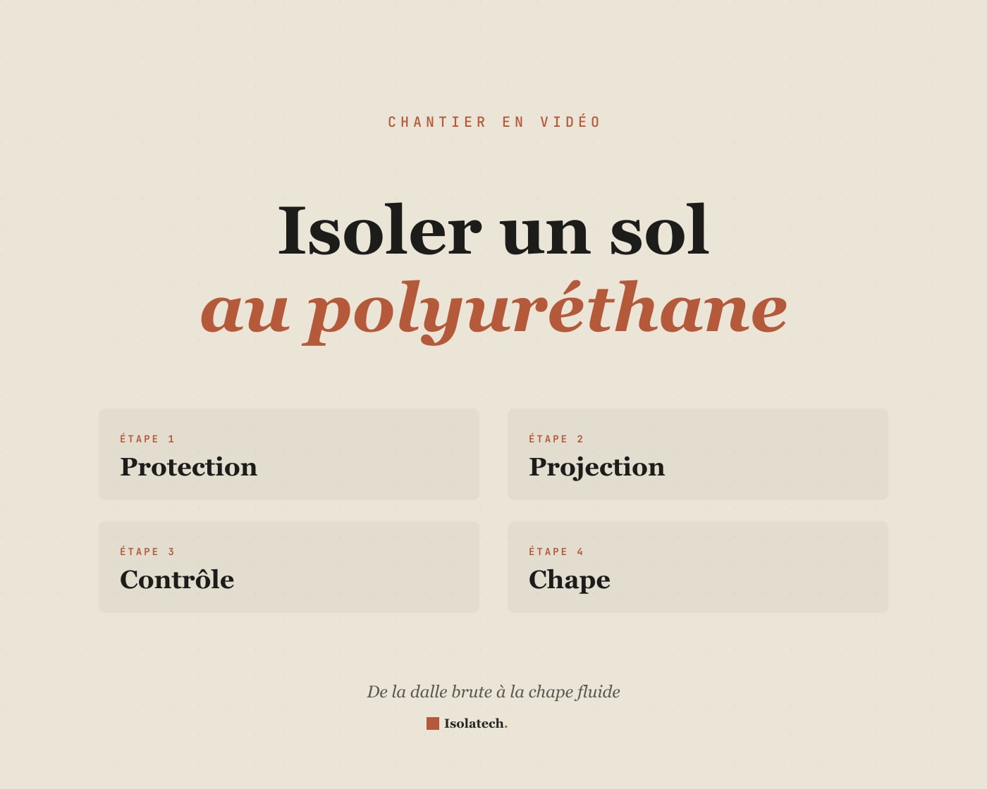Isolation du sol au polyuréthane projeté avant chape fluide : protection, projection, contrôle, chape — guide chantier Isolatech